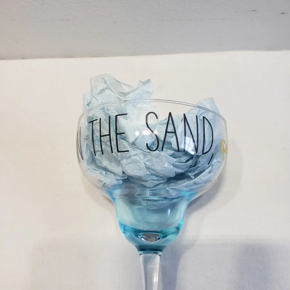 Mud Pie Margarita Glass Set Blue Gold Toes In Sand Cabana Boy